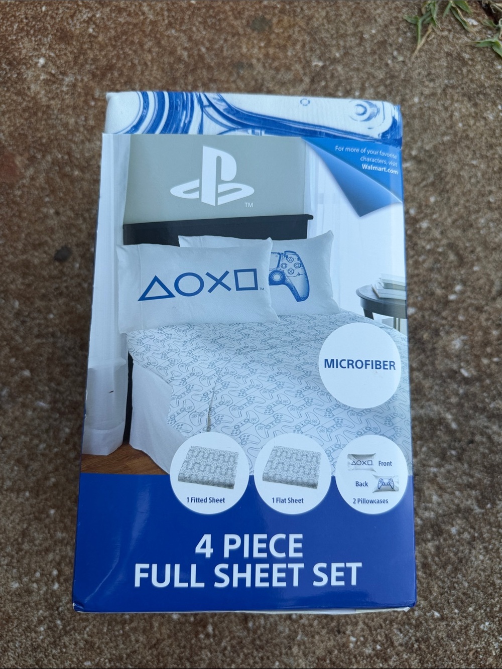 Sony PlayStation Microfiber Full Sheet Set in White and Blue. NEW